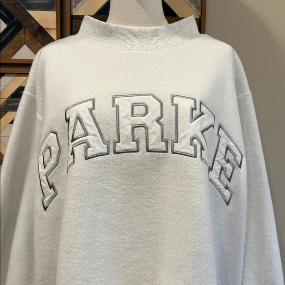 PARKE Inside Out Varsity Fleece Mockneck White / Light Grey size L/XL - Picture 2 of 10